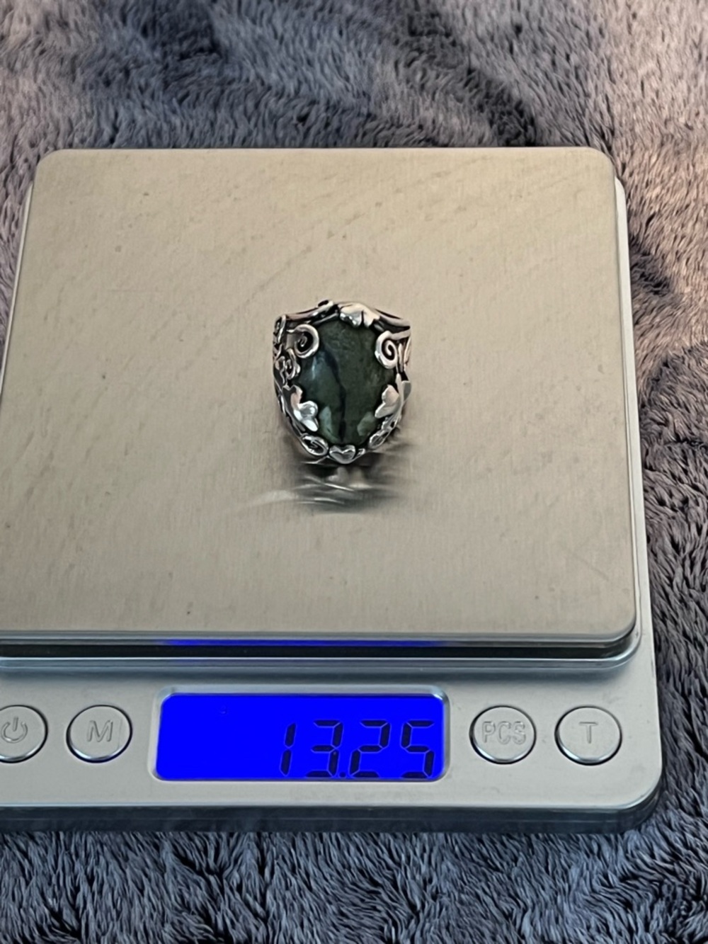 Vintage Sterling Silver Irish Connemara Marble Shamrock Ring Size 8 - Picture 7 of 9